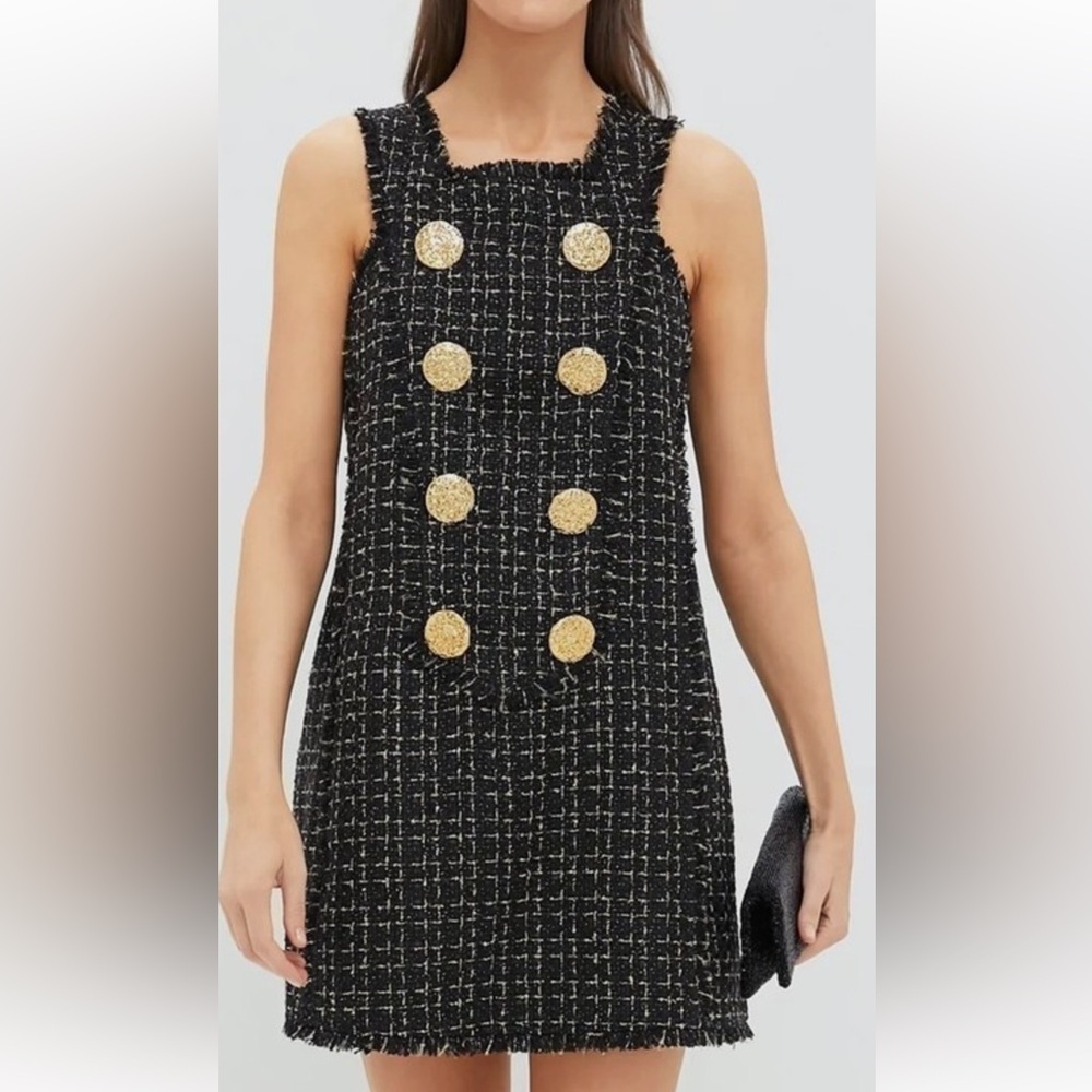 Tuckernuck Black Tweed Antonia Gold Buttons A-line Mini Dress - Sz Small P-5